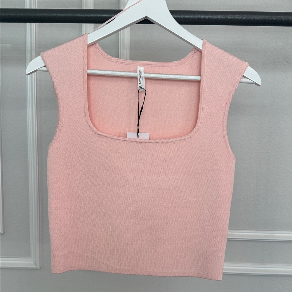 “NWT Stradivarius Light Pink Knit Crop Top, Women’s Size Large